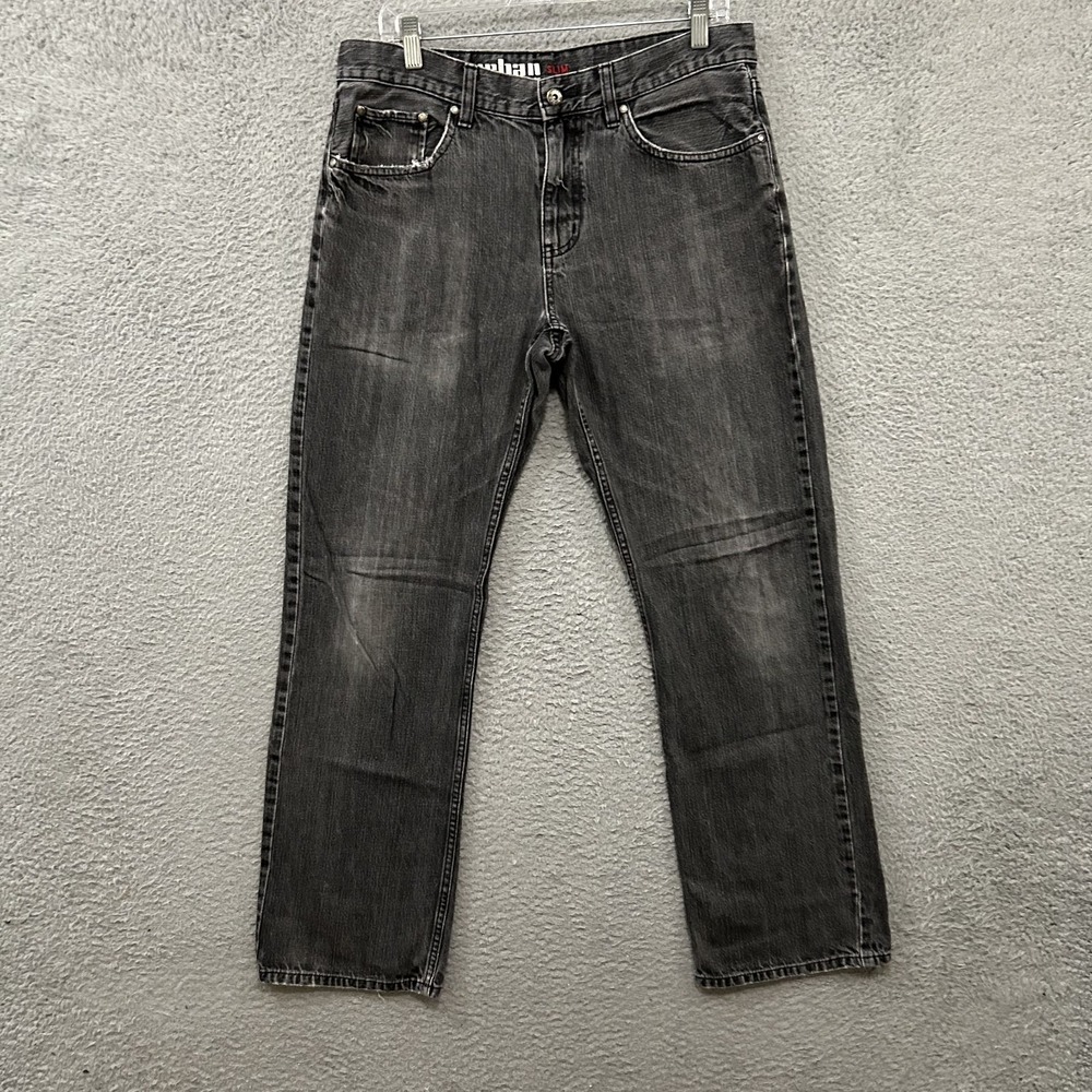 Urban Pipeline Jeans Mens 33x32 Black Denim Slim Fit Cotton Skater Work Wear Y2K